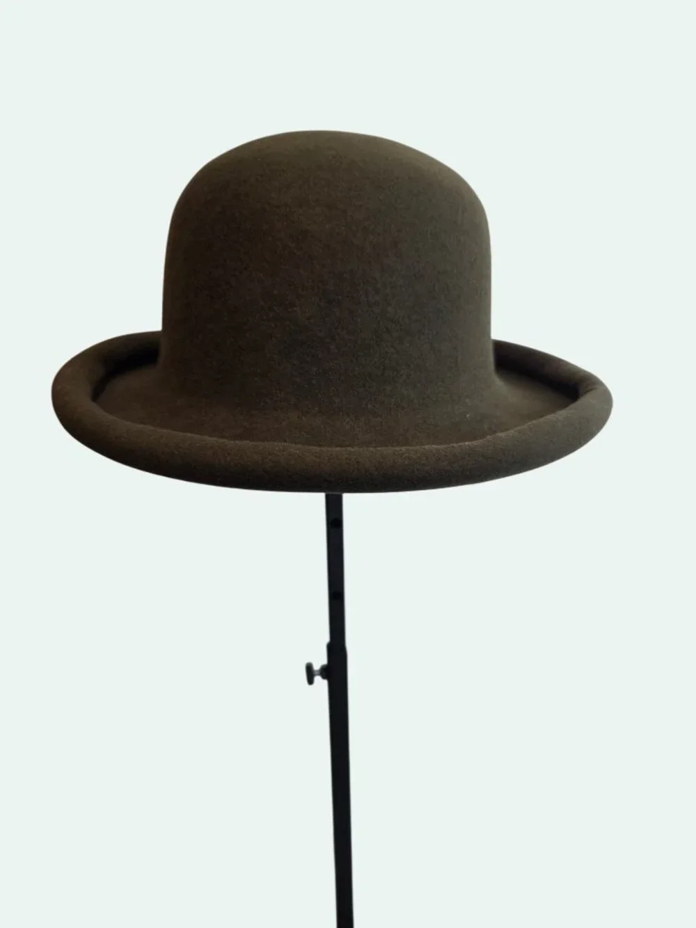 100% Pure Wool Olive Grn Bowler Hat Timeless Design, Steampunk, Modern, Bohemian